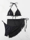 3 Pieces Triangle String Bikini 2026 Women & Tassel Beach Skirt Swimwear Female Sexy Swimsuit Beachwear Bathing Swimming Suit