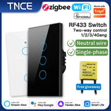 TNCE Tuya US Switch wifi zigbee, 1/2/3/4 gang, No-Neutral/Wire LED light control Wall Button, smart voice with Alexa Google Home