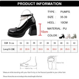 10cm Super High Heels Mary Jane Shoes Women Fashion Patent Leather Platform Pumps Woman Pearls Chain Ankle Strap Party Shoes