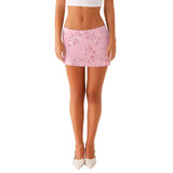 Women Sequin Short Skirt Beaded Flower Low Rise Mini Bodycon Skirt Trendy Summer Streetwear