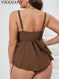 VigoJany 2026 Solid Patchwork Plus Size Tankini Women Push Up High Waist Big 2 Piece Swimsuit Backless Beach Large Bathing Suit