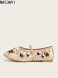 New Summer Women's Lace Flats Shoes Fashion Round Toe Shallow Girls Flower Embroidered Mesh Breathable Soft Sole Single Shoes