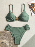 S - XL Metal Shell Halter Female Swimsuit High Waist Bikini Women Swimwear Two-pieces Bikini set Bather Bathing Suit Swim Lady