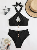Halter Cut Out High Waist Bikini Female Swimsuit Women Bandeau Swimwear Two-pieces Bikini set Bather Bathing Suit Swim Beachwear