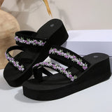 2025 Thick Bottom Clip Toe Slippers for Women Fashion Floral Fabric Wedge Sandals Woman Summer Eva Wear-Resistant Slides Female