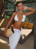Luxury Triangle Bikini With Long Sleeve Lace Dress Set Women Swimwear Fashion Mujer Sheer Beachwear Elegant Lady Vacation Outfit