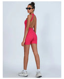 Sexy Fitness Yoga Jumpsuit Women Hollow V Neck Tight Backless Sports One Piece Suits Quick Drying Sleeveless Scrunch Romper