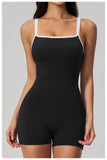 Tight Fitting One-piece Yoga Suit Women Color Bloack Square Collar Hollow Out Backless Butt-Lifting Gym Sports Short Jumpsuit