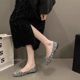 Fashion Silver Bling Low Top Single Shoes for Women New Low Heels Bow-Knot Single Shoes Ladies Hot Sale Plu Size Shoes Mujer