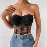 Phantasy Sexy Lace See through Crop Top Women Fashion Floral Embroidery Black Tank Top Night club Dress up 2026 Summer Outfit