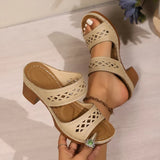 Retro Hollow Out Thick-Heeled Sandals Women Summer Lightweight High Heels Slippers Woman Plus Size Outdoor Platform Sandles 43