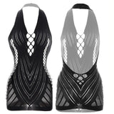 1PC Women Sexy Fishnet Beach Cover Up Sleeveless Hollow Out Bodycon Dress See Through Summer Swimwear