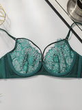 fashion Vintage Elegant French Lace Women's Bra Sexy Lingerie Green Underwear Four Seasons Brassiere MR2986