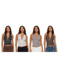 Women's Summer Halter Neck Tops Fashionable Striped Sleeveless Open Back Slim Fit Vest for Party Daily Wear