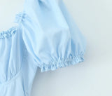 Bowknot Ruffles Light Blue Midi Dress Women's Summer Off Shoulder Short Sleeve Beach Dress Drawstring White A-line Vestidos 2025