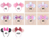 Kawaii Disney Mickey Mouse Ears Headbands For Girls Marie Cat Hairbands Headwear Adults Women Sequined 5" Bows Hair Accessories