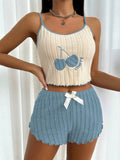 New 2pcs Pajamas Set for Women Casual Simple Ground Wool Halter Vest Shorts Set Home Wear Sleepwear Loungerwear