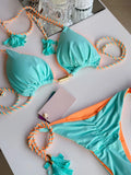 Sexy Solid color Two-piece Triangle Swimwear Women's Swimsuit Braiding rope Bikinis Set Beach Bathing Suit Brazilian Biquinis