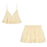 Foridol Cotton Shorts Set Women's Two Pieces Set  Outfits Hollow Out Embroidery Summer Casual Outfits Matching Set 2025
