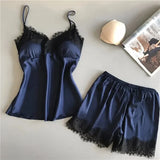 Women's Halter Pajamas 2 PCS Camisole And Shorts Home Wear Red Black Sexy Lace S M Ventilate Comfort