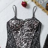 Toucheart Erotic Lingerie Hot Girl Sexy Leopard Print Suspender See-through Lace Waist Shaping Luxurious Hot Underwear Split Set