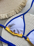 Solid color sexy embroidered Brazilian flag bikini set, women's swimsuit 2-piece set, summer beach bikini