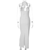 FDYOUI Elegant Chic Halter Hollow Out Bodycon Evening Dress for Women 2026 Summer Backless Sleeveless Long Wedding Party Dresses
