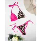 Halter Splicing Leopard Bikinis 2026 Satin Bikini Female Swimsuit Women Swimwear Two-pieces Bikini Set Micro Bathing Suit Swim
