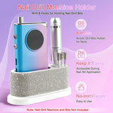 Nail Drill Machine Holder with White Rhinestones, 8 Holes Nail Drill Bit Holder, Nail Efile Stand and Organizer Storage Box Case