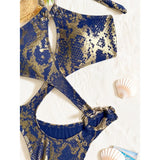 Sexy Tummy Cut Out Leopard Snakeskin Women Swimwear One Piece Swimsuit Female Halter High Cut Leg Bather Bathing Suit Swim V7972