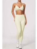 New Yoga Suit Women Color Blocked V-neck I Shape Sports Bra Fitness Clothes Summer Tight Running High Waist Leggings Tracksuit