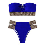 2Pcs/Set Women Bikini Set Ring Connection Off Shoulder Bathing Suit Elastic Waistband Backless High Cut Lady Beach Bikini Suit