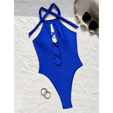 S - XL 7 Colors Lace Up High Neck Full Back Women Swimwear One Piece Swimsuit Female High Leg Cut Bather Bathing Suit Swim V6272