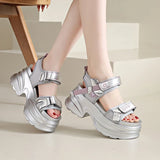 Silver Chunky Platform Sandals for Women Summer Wedge Heels Sport Sandals Woman Comfortable Thick Bottom Casual Sandles Female