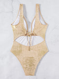 Golden Glitter Deep V Neck One Piece Swimsuit Women Swimwear Female Backless Monokini High Leg Cut Bathing Suit Swim Beachwear