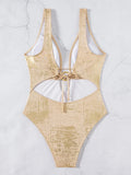 Golden Glitter Deep V Neck Female Swimwear One Piece Swimsuit Women Backless Monokini High Leg Cut Bathing Suit Swim Beachwear