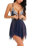 Toucheart Sexy Lingerie Set Women's Lace Nightgown Mesh See-through Suspender Dress Lace Patchwork Sexy Ultra Thin Pajama Set