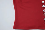 FDYOUI 2026 Women's T-shirts Turn-down Collar Single Breasted Short Sleeve Crop Tops Female Hollow Out Red Tee Shirt Streetwear