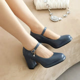 Spring and Autumn New Styles Fashion High-heeled Women's Shoes Shallow Mouth Buckle Square Heel Women Shoes Size 34-45 High 9cm