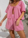 2 Piece Sets Women's Loungewear Front Toe-up Plaid Short Sleeve Shirts Tops and Shorts Sets Summer Y2K Casual Loose Streetwear