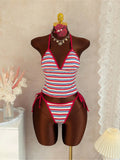 S - XL Striped V Neck Tankini Halter Bikini Female Swimsuit Women Swimwear Bather Bathing Suit Swim Two-pieces Bikini set K8110