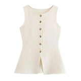 Women's Sleeveless Knit Top With Metal Buttons White Sleeveless Button Down Vest And Maxi Skirt Two Piece Set For Women S7XY