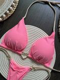 Metal Heart-shaped Halter Brazilian Bikini Female Swimsuit Women Thong Swimwear Two-pieces Bikini Set Bather Bathing Suit Swim