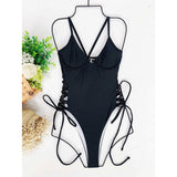 S - XL Sexy Lace Up Underwired One Piece Swimsuit Women Swimwear Female Backless Monokini Bather Bathing Suit Swim Lady V2906