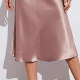 Satin-Like Shiny Skirt Women Midi Skirt High Waist Solid Color Mid-calf Length Skirt Soft Breathable Fabric Work Skirts