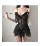 Sexy Lingerie Black Lace Short Nightdress Women Perspective Underwear Suspender Slim Dress Lolita Exotic Costume For Sex Suit