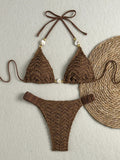 2026 Wrinkled Crinkled Halter Beads Bikini Women Swimwear Female Swimsuit Two-pieces Bikini Set Bather Bathing Suit Swim Lady