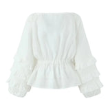 Foridol Tie Up Ruffles Lantern Sleeve White Blouse Women Spring Fashion Pelpum Top 2025 Summer O Neck Beach Casual Chic Blusa