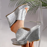 Women's Gold Wedges Sandals Summer 2026 Fashion Peep Toe Thick Platform Sandles Women Plus Size 42 Chunky Heels Slippers Woman