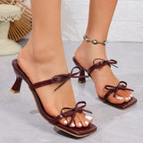Zoki Elegant Bowknot High Heels Sandals Women Square Toe Design Thin Heels Slippers Woman Fashion Slip On Party Shoes Female